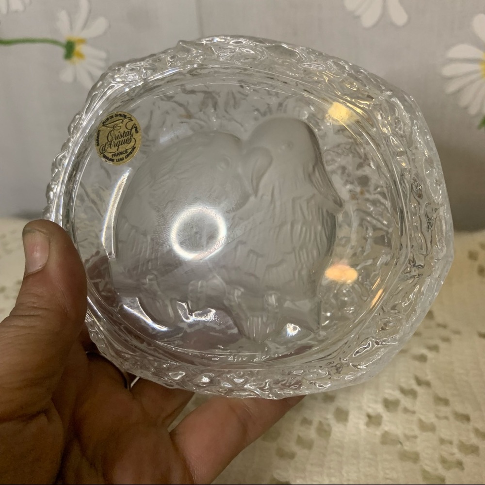 Vintage Cristal D’Arques French satin glass love birds trinket dish - Picture 3 of 7